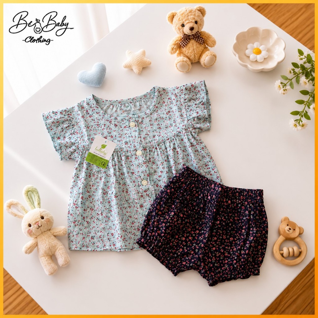 [3-6M] Bộ Cộc Tay Họa Tiết Hoa Nhí Cho Bé Sơ Sinh - Lullaby (Bơ Baby)