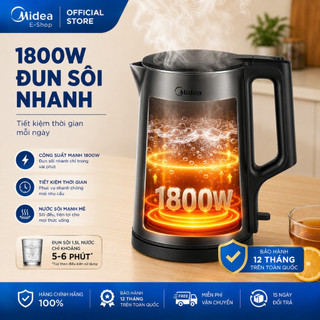 Ấm Đun Siêu Tốc Midea MK-1523DD 1.5L | Công Suất 1800W | Inox 304 | Tự Ngắt Khi Sôi & Cạn Nước