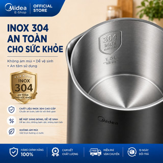 Ấm Đun Siêu Tốc Midea MK-1523DD 1.5L | Công Suất 1800W | Inox 304 | Tự Ngắt Khi Sôi & Cạn Nước