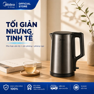 Ấm Đun Siêu Tốc Midea MK-1523DD 1.5L | Công Suất 1800W | Inox 304 | Tự Ngắt Khi Sôi & Cạn Nước