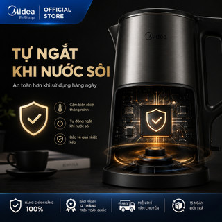 Ấm Đun Siêu Tốc Midea MK-1523DD 1.5L | Công Suất 1800W | Inox 304 | Tự Ngắt Khi Sôi & Cạn Nước