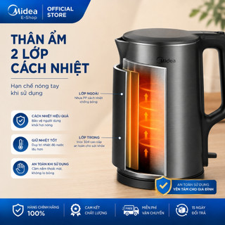 Ấm Đun Siêu Tốc Midea MK-1523DD 1.5L | Công Suất 1800W | Inox 304 | Tự Ngắt Khi Sôi & Cạn Nước