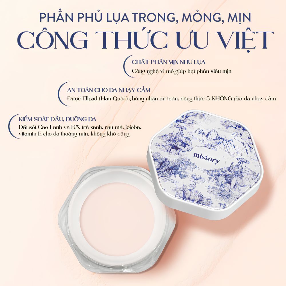 Ảnh 2 của Phấn Phủ Bột Lụa Mistory mỏng, mịn, hạn chế mốc nền, kiểm soát dầu 9g