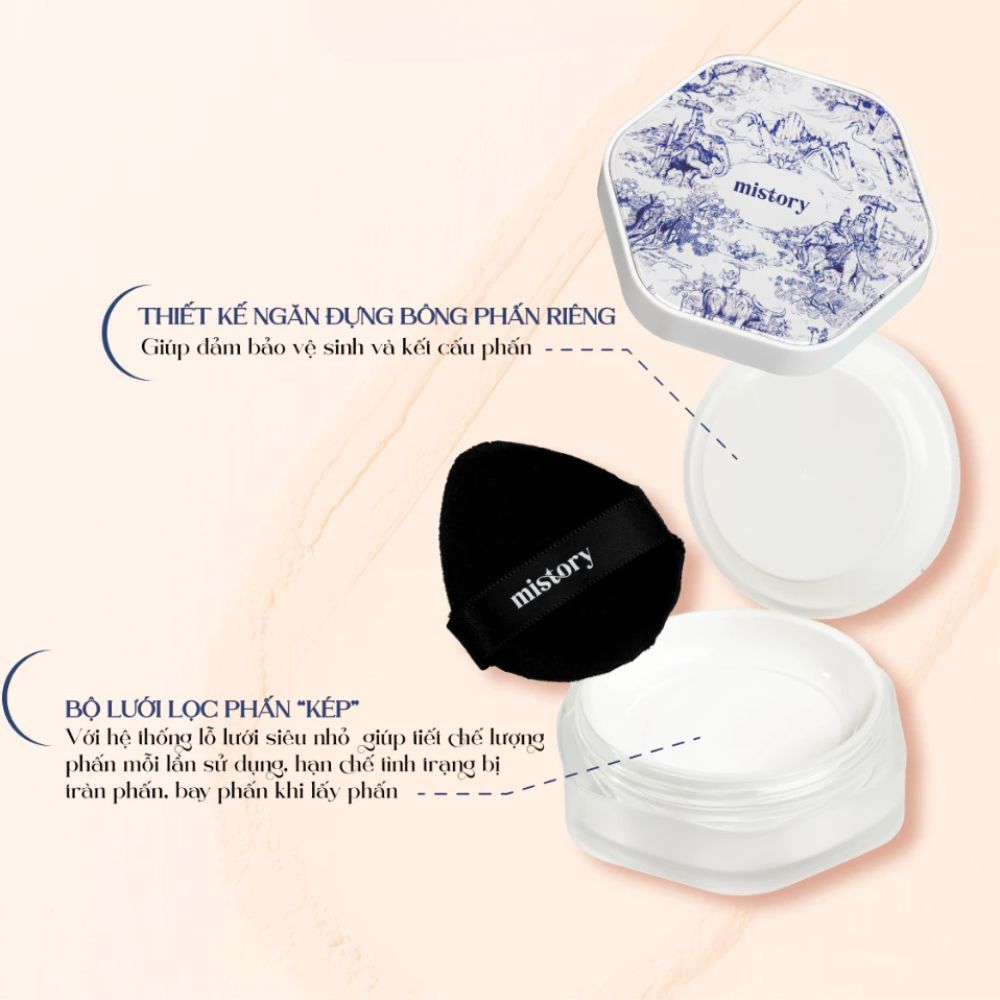 Ảnh 5 của Phấn Phủ Bột Lụa Mistory mỏng, mịn, hạn chế mốc nền, kiểm soát dầu 9g