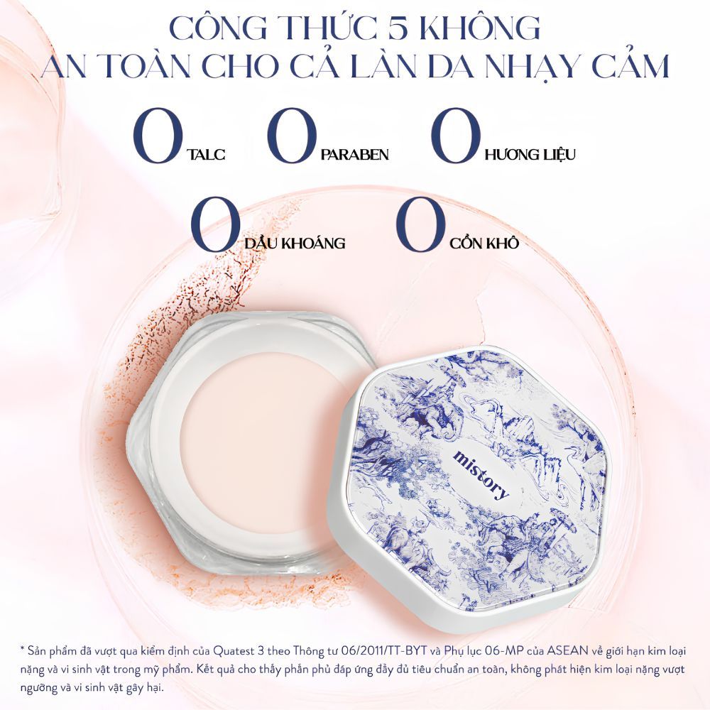 Ảnh 3 của Phấn Phủ Bột Lụa Mistory mỏng, mịn, hạn chế mốc nền, kiểm soát dầu 9g