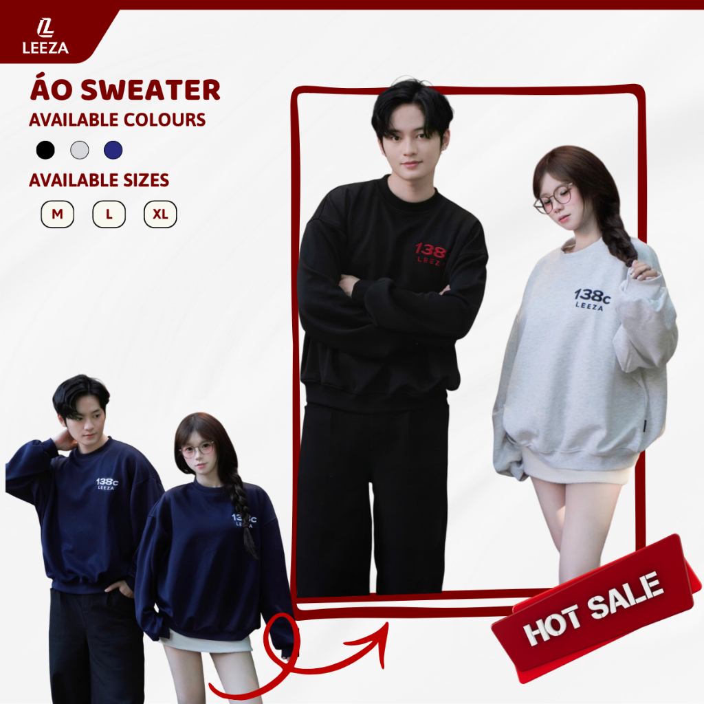 LEEZA - Áo Sweater Thêu Xù 138C nỉ 2 Da Nam Nữ Form Boxy 14.01
