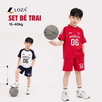 Bộ quần áo thun trẻ em TB19 bé trai in chữ số 12 từ 15-40kg chất cotton Loza BF654