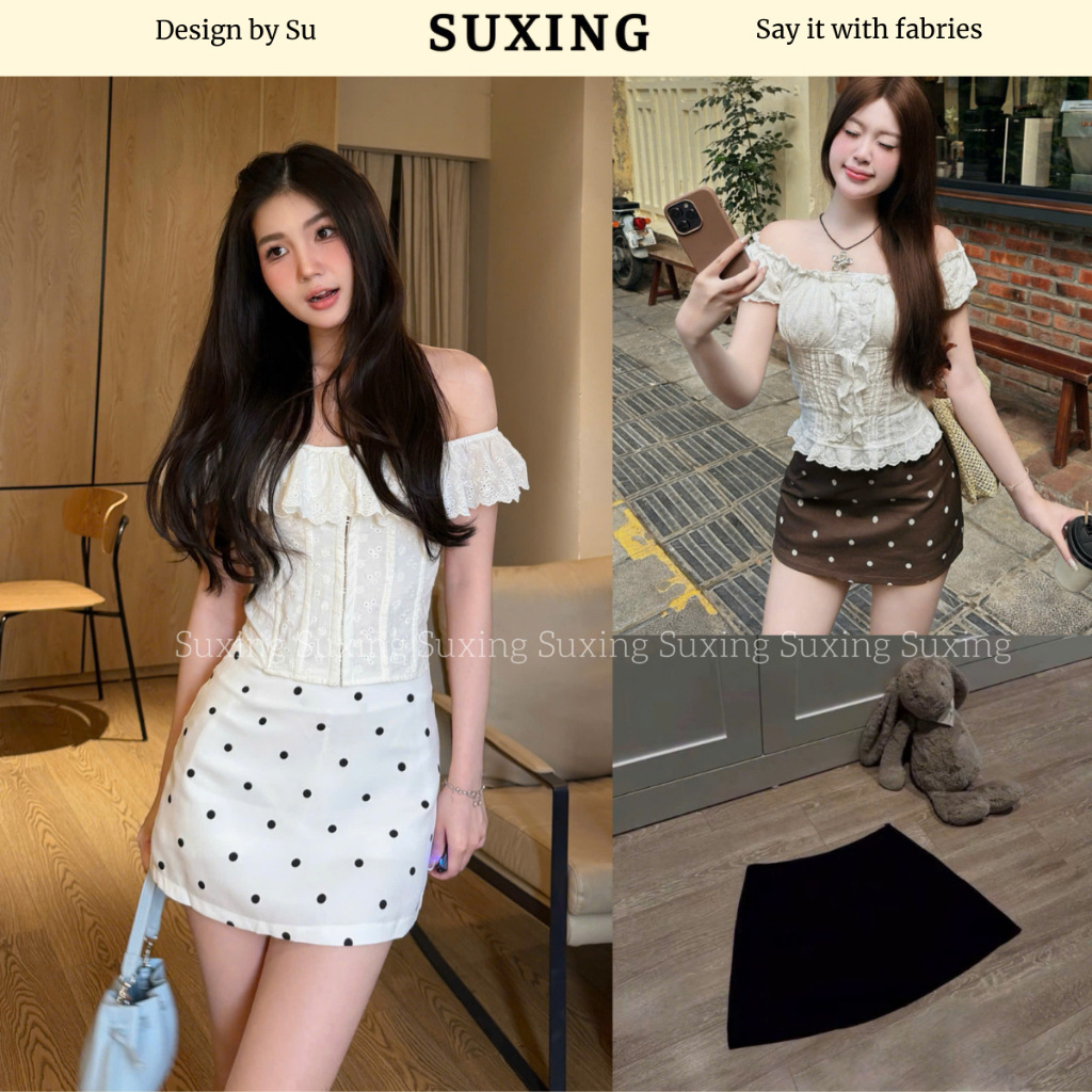 Chân Váy Ngắn Kiểu Dáng Chữ A In Họa Tiết Chấm Bi - Suxing - S334