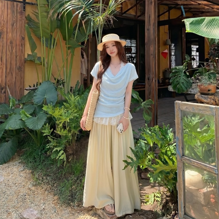 Set áo thun giấy nữ chun eo phối áo ren cổ yếm dáng ôm phong cách ulzzang 24Feb.studio A0008 | BigBuy360 - bigbuy360.vn