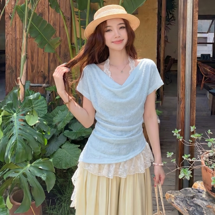 Set áo thun giấy nữ chun eo phối áo ren cổ yếm dáng ôm phong cách ulzzang 24Feb.studio A0008 | BigBuy360 - bigbuy360.vn