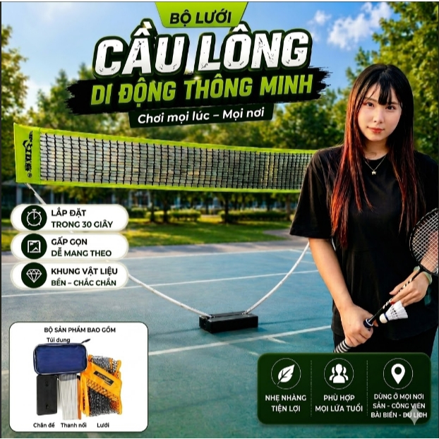 Lưới cầu lông gấp gọn tháo rời phụ kiện lưới chơi cầu lông pickleball di động tiện lợi [HÀNG SẴN]