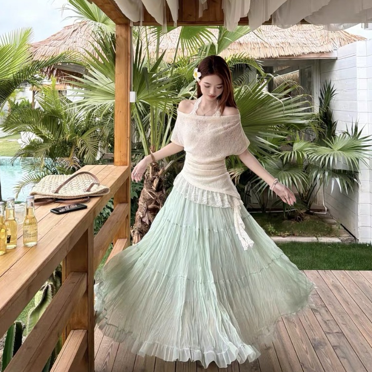 Set áo thun giấy nữ chun eo phối áo ren cổ yếm dáng ôm phong cách ulzzang 24Feb.studio A0008 | BigBuy360 - bigbuy360.vn