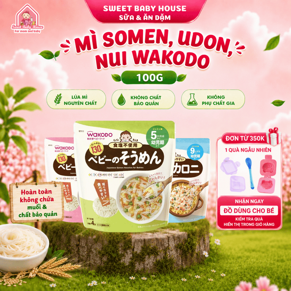 Mì somen, udon, nui Wakodo ăn dặm cho bé 5 tháng 7 tháng 9 tháng - Sweet Baby House