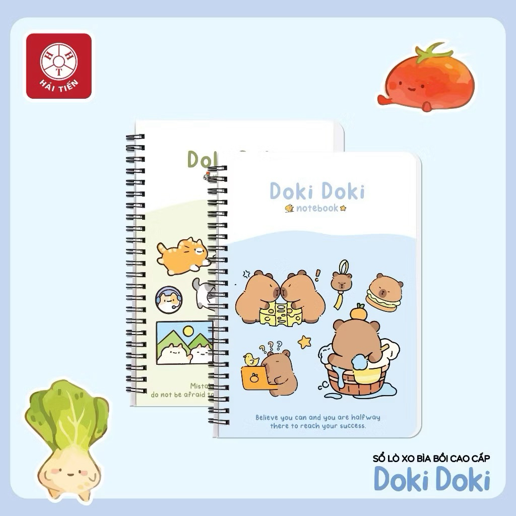Sổ_Vở lò xo kép A6/A5/A4/B5 dòng kẻ ngang200/300 trang bìa bồi cứng in hình 2 mặt DokiDoki Hải Tiến