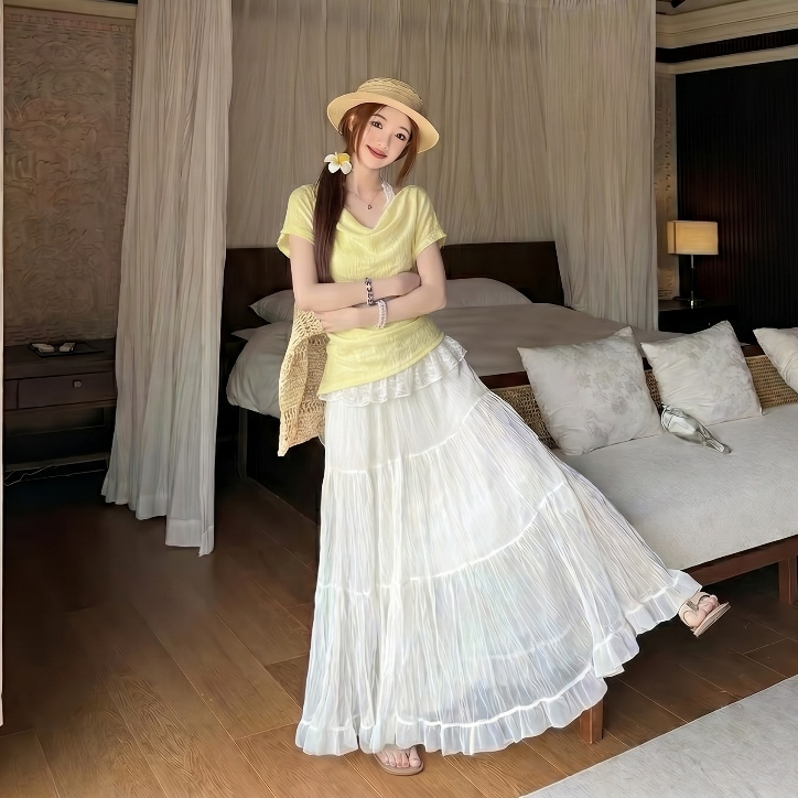 Set áo thun giấy nữ chun eo phối áo ren cổ yếm dáng ôm phong cách ulzzang 24Feb.studio A0008 | BigBuy360 - bigbuy360.vn