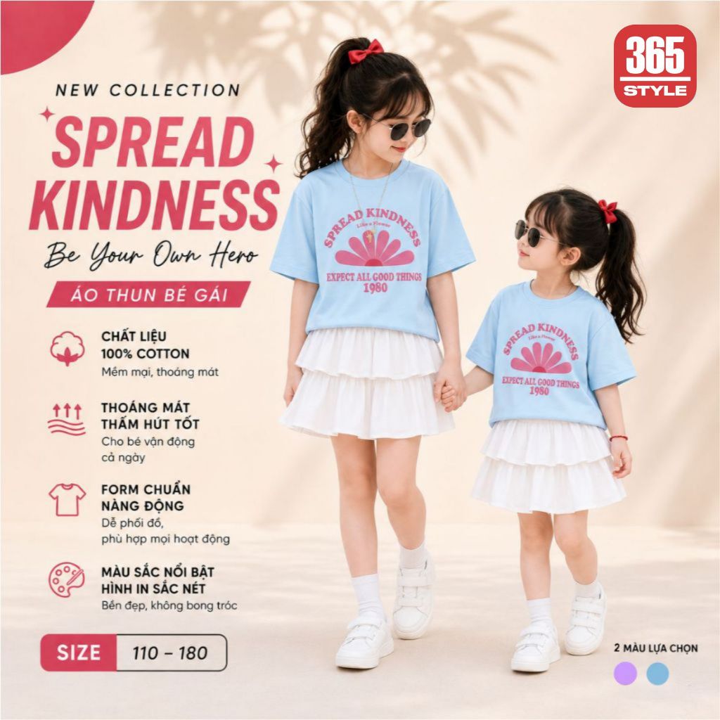 Áo Thun Bé Gái Spread KindNess Cotton Mềm Mịn Co Giãn Nhẹ Dễ Thương By 365Style - SKTS26S003PK