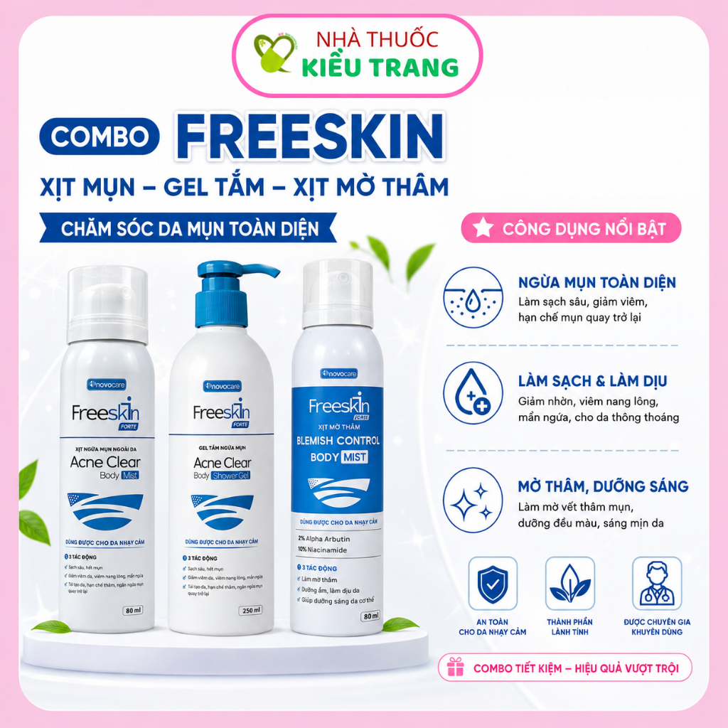 Xịt mụn Freeskin Forte / Gel tắm Freeskin Forte / Xịt mờ thâm Freeskin - Sạch mụn, mờ thâm, sáng da