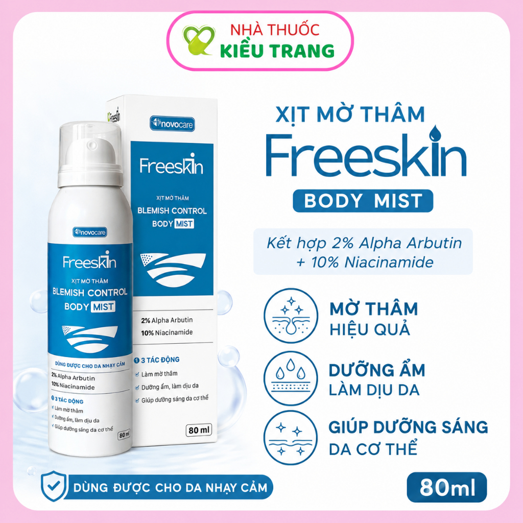 Xịt mờ thâm Freeskin 80ml - Hỗ trợ mờ thâm, Phục hồi da, Dưỡng sáng đều màu