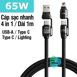 Dây cáp sạc nhanh PD 240W 65W 27W 4 in 1 USB Type C iP sạc nhanh và truyền dữ liệu cho điện thoại máy tính bảng laptop