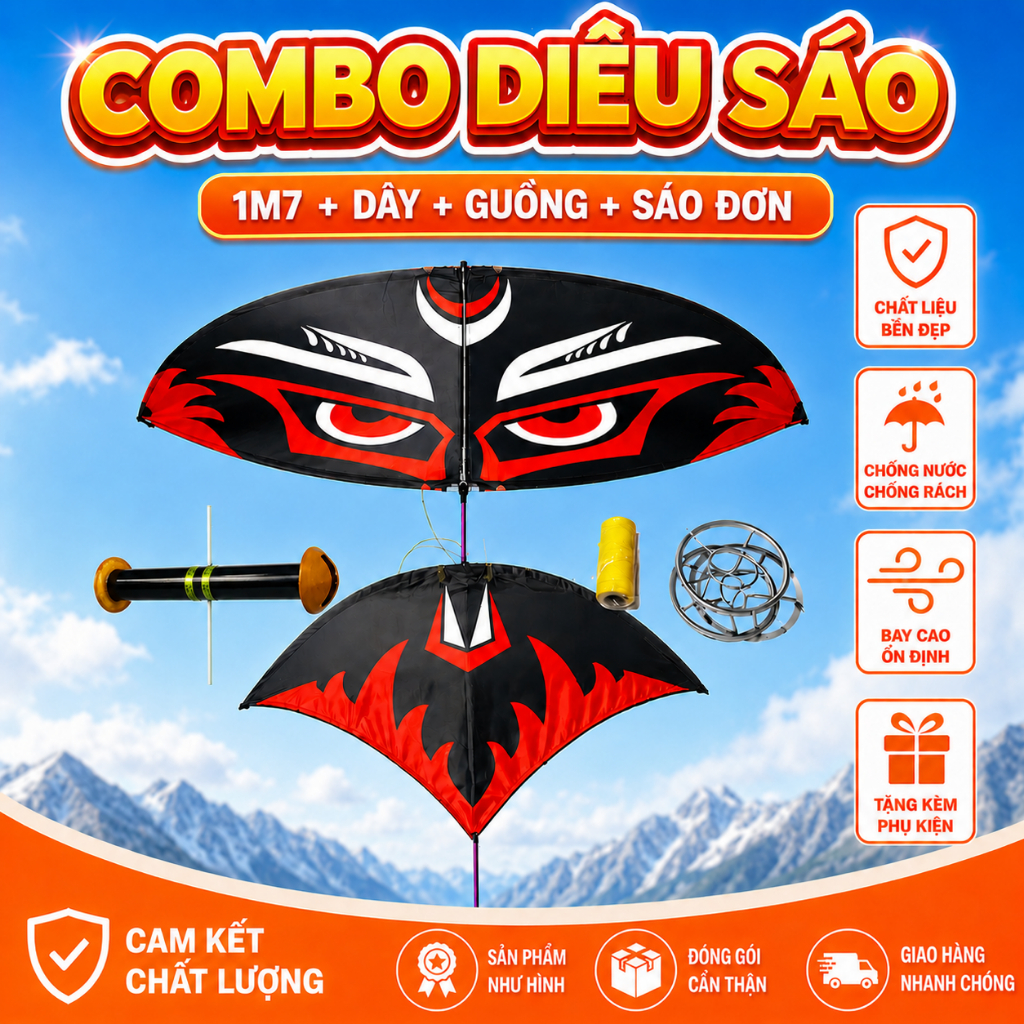 ComBO Diều Sáo 1m7.Diều1m7 +350m Dây+Guồng+Sáo Đơn.Giá Rẻ