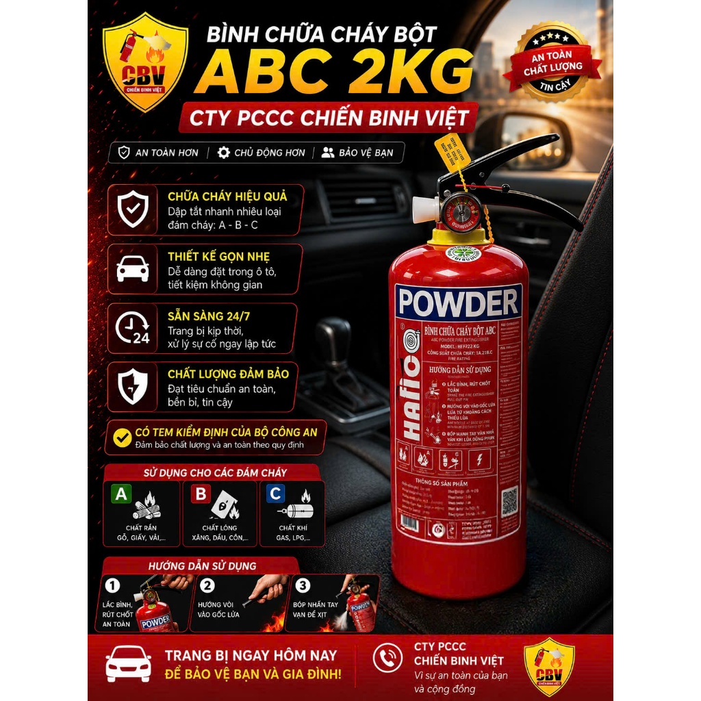 Bình chữa cháy để xe ô tô 2kg - Hafico - HFP2