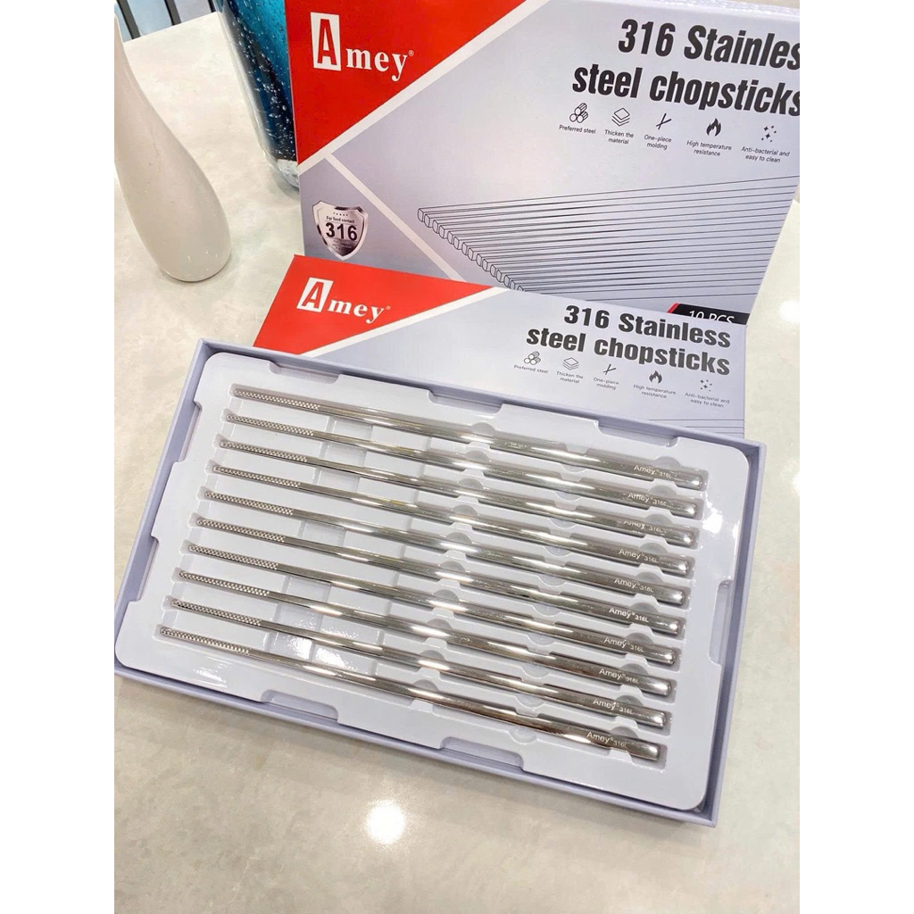 Đũa Inox316 Chockmen,  Đũa Amey Inox316, Đầu Đũa Khắc Laser Sang Trọng, Thân Đũa Chống Trượt