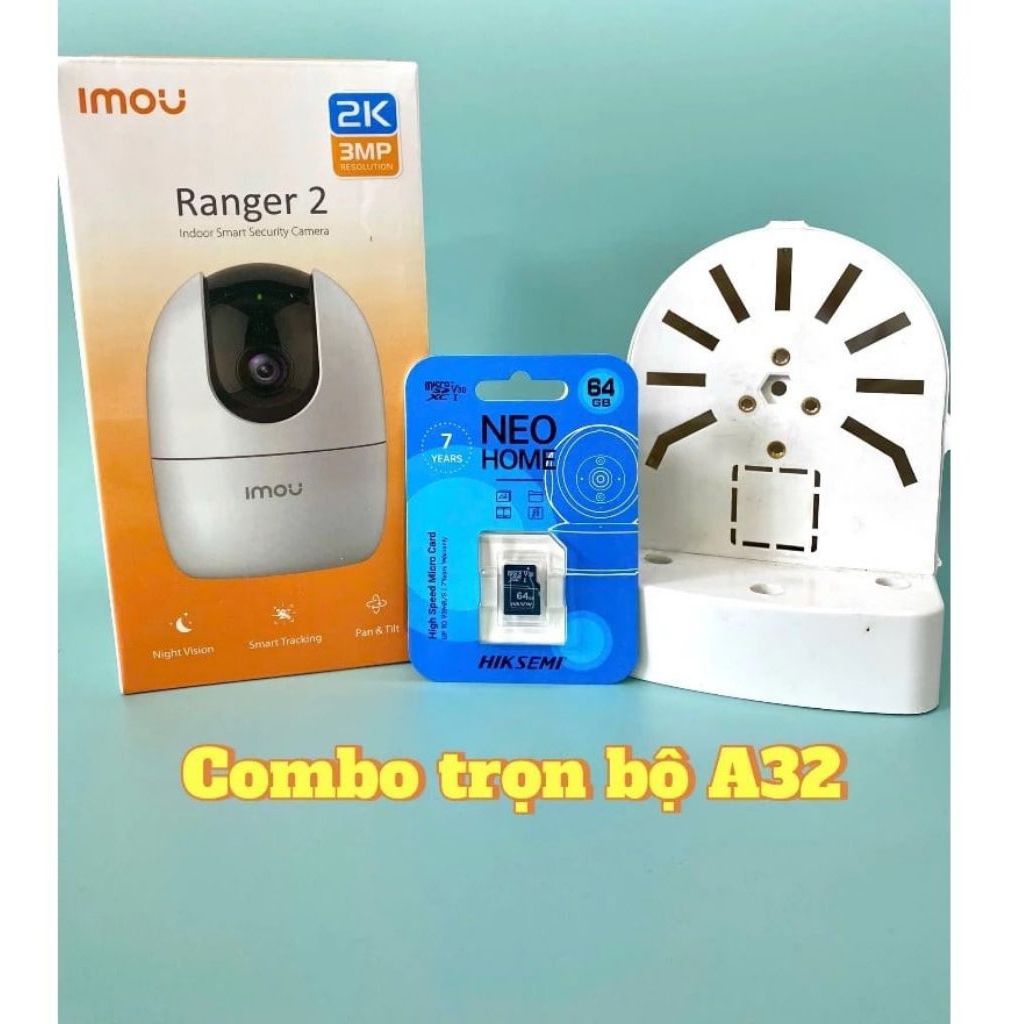 [COMBO] Camera Wifi Imou A32 (3M) Ranger 2, Camera Trong Nhà +  Thẻ 32GB/64G/128GB + Đế Chữ L