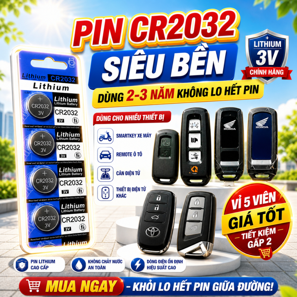 Combo 2 vỉ pin cúc áo CR 2032 Thay pin cho remote xe máy, SH, SH mode, vision, AB, máy tính, xe hơi,