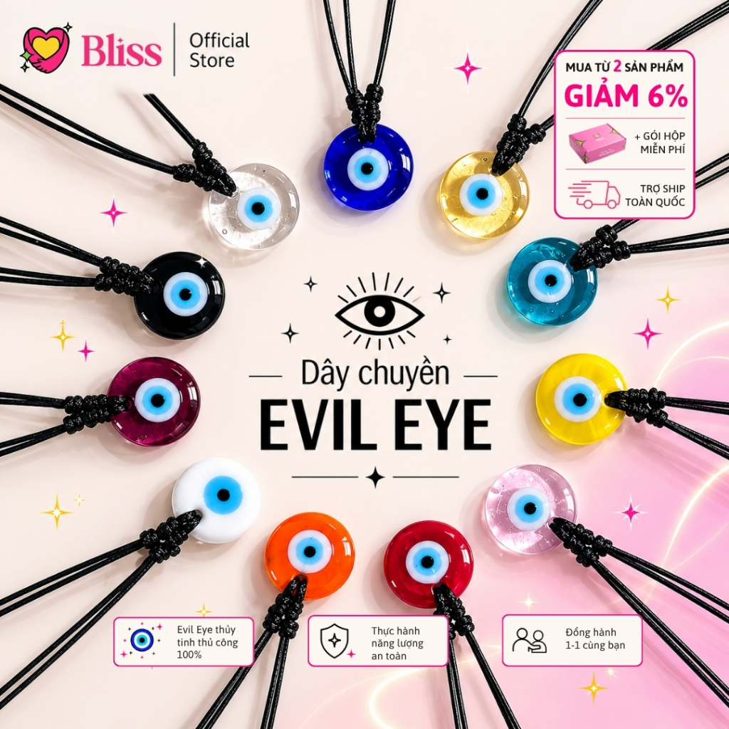 [ĐỦ 10 MÀU EVIL EYE ] Vòng cổ Evil Eye thủy tinh 2.5cm Bliss Accessories - Dây chuyền handmade