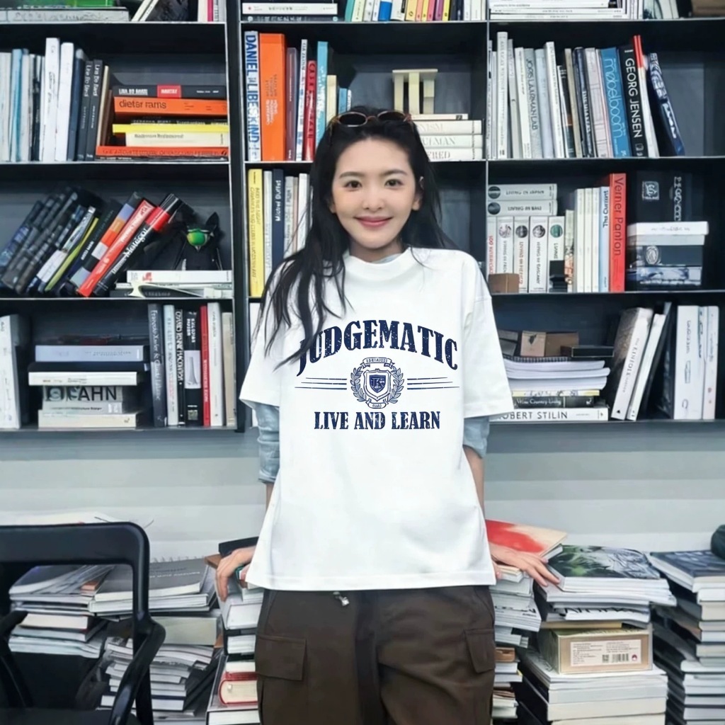 Ginny jennie cùng mô hình mỹ retro chữ màu xám áo sơ mi tay ngắn mùa hè áo khoác oversize