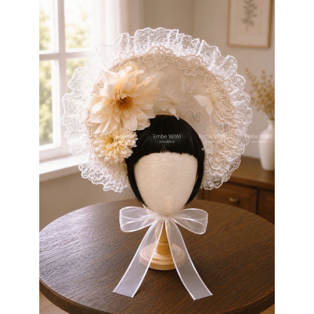 Bonnet ren hoa Vintage | Mũ bonnet phong cách Lolita