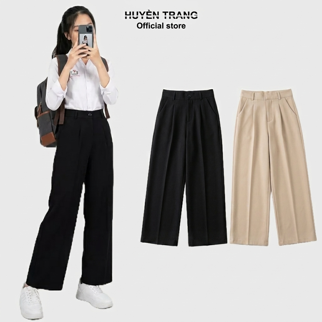 Quần Ống Rộng Nữ Lưng Cao Khóa Trước Quần Tây Nữ Ống Suông Chất Tuyết Mưa M188