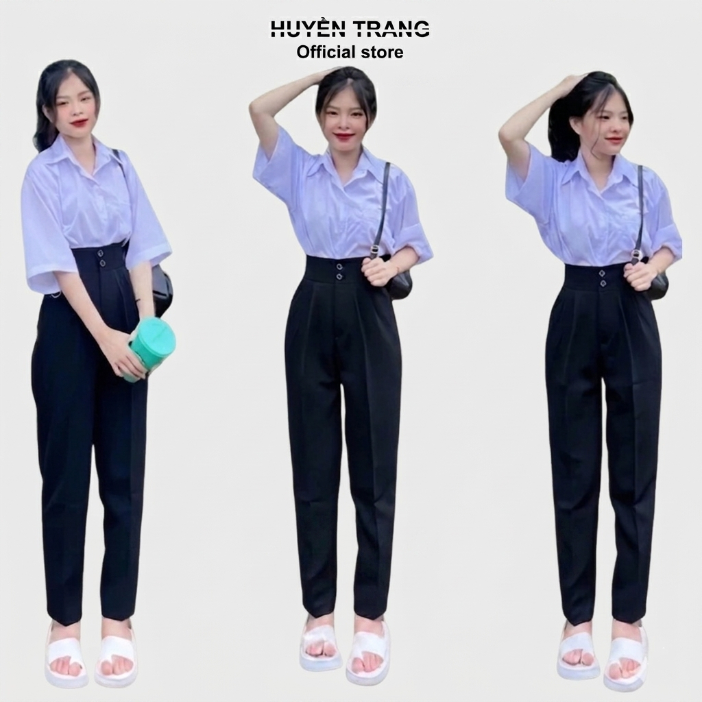 Quần tây nữ đi học 2 khuy lưng cao dáng quần baggy nữ học sinh cấp 3 đi học đi làm xinh xắn M07 | BigBuy360 - bigbuy360.vn