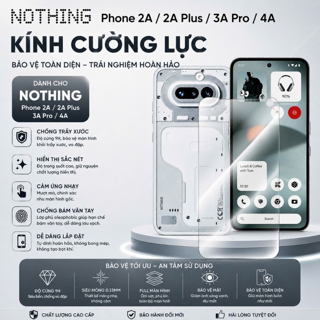 Kính Cường Lực Nothing Phone 2a/ 2a Plus Nothing Phone 3a/ 3a Pro Nothing Phone 2/ 3 Trong Suốt, Khô