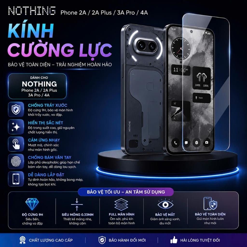 Kính Cường Lực Nothing Phone 3A/ 3A Pro/ Nothing Phone 4A/ 4A Pro/ Nothing Phone 2A/ 2A Plus Nothing