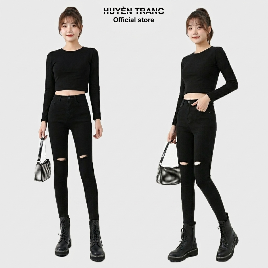 Quần Jean Nữ Lưng Cao Rách Gối Chất Umi Siêu Co Giãn Quần Bò Giấy Dáng Ôm Skinny M53 | BigBuy360 - bigbuy360.vn