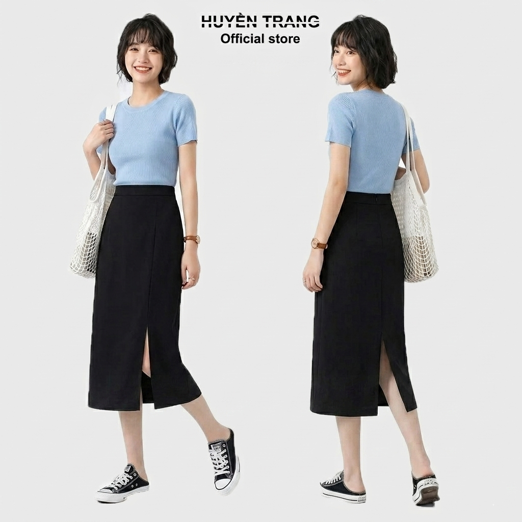 Chân váy dài, Chân váy midi chất tuyết mưa 2 dáng xẻ trước - xẻ sau M78