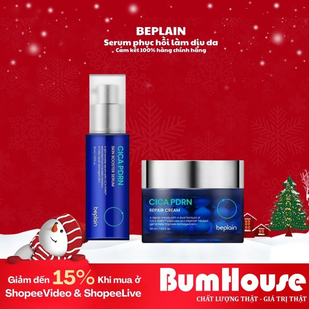COMBO BEPLAIN Tinh chất Cica PDRN Skin Booster Serum 30ml & Kem Dưỡng Viên Nang Cica PDRN Repair Cre