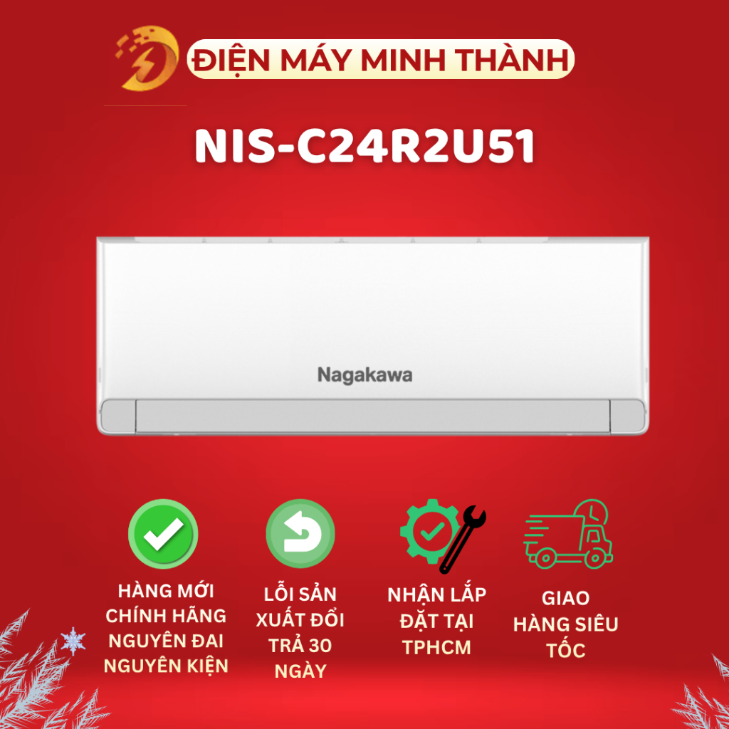 NIS-C24R2U51- Máy lạnh Nagakawa 2.5 HP Inverter  HÀNG MỚI CHÍNH HÃNG<CHỈ GIÁ MÁY>
