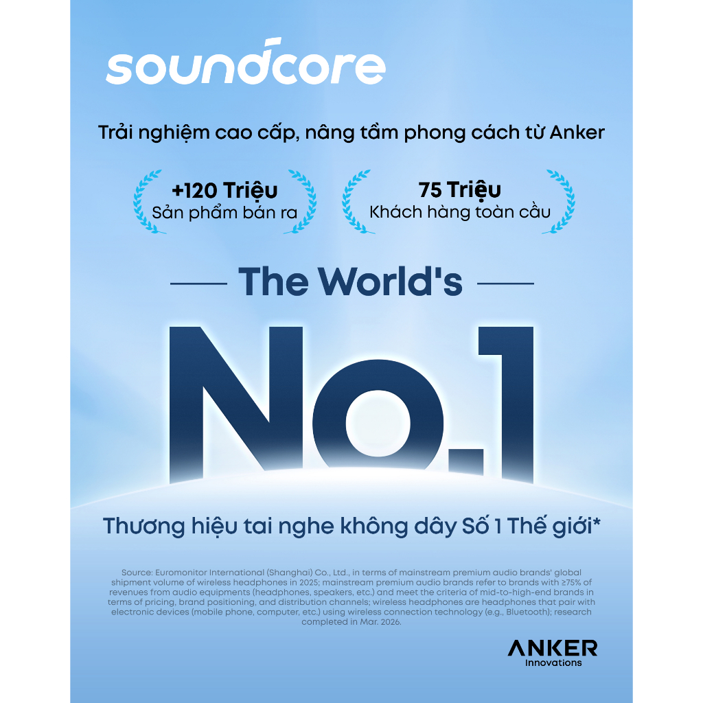 Tai nghe Bluetooth Anker soundcore Space 2 chống ồn vượt trội, đeo êm thoải mái, có chế độ thư giãn, pin tới 70H | BigBuy360 - bigbuy360.vn
