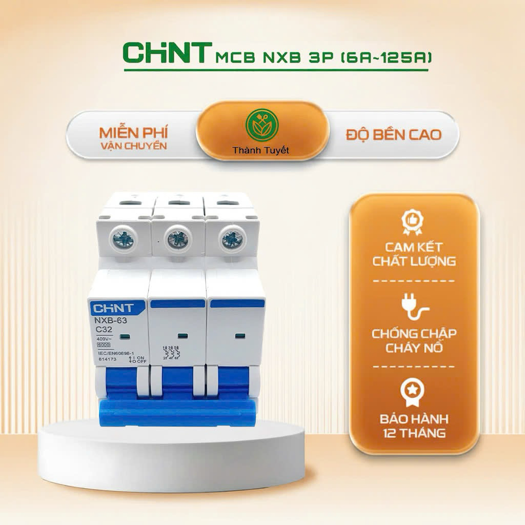 Aptomat MCB 3 Pha Chint NXB-63:6A~ 63A Dòng Cắt 6kA (Hàng chính hãng)