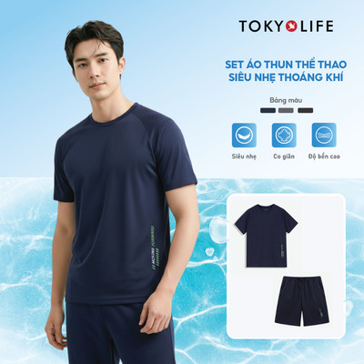 Set Bộ quần áo nam mùa hè thể thao chạy bộ tập gym siêu nhẹ thoáng mát 40000439 40000438 TOKYOLIFE