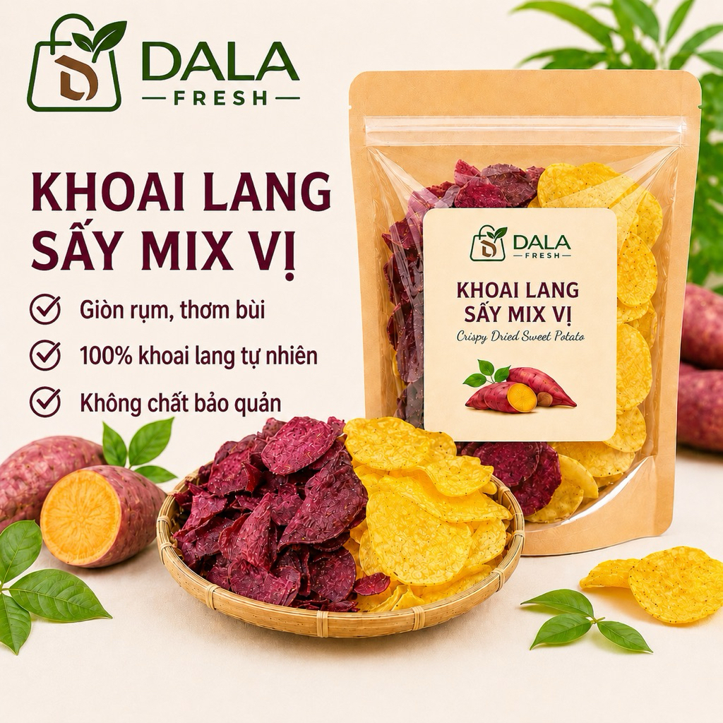 Khoai Lang Sấy Mix Vị DL FRESH – Khoai Lang Tím, Khoai Lang Vàng Giòn Rụm Ăn Vặt Healthy