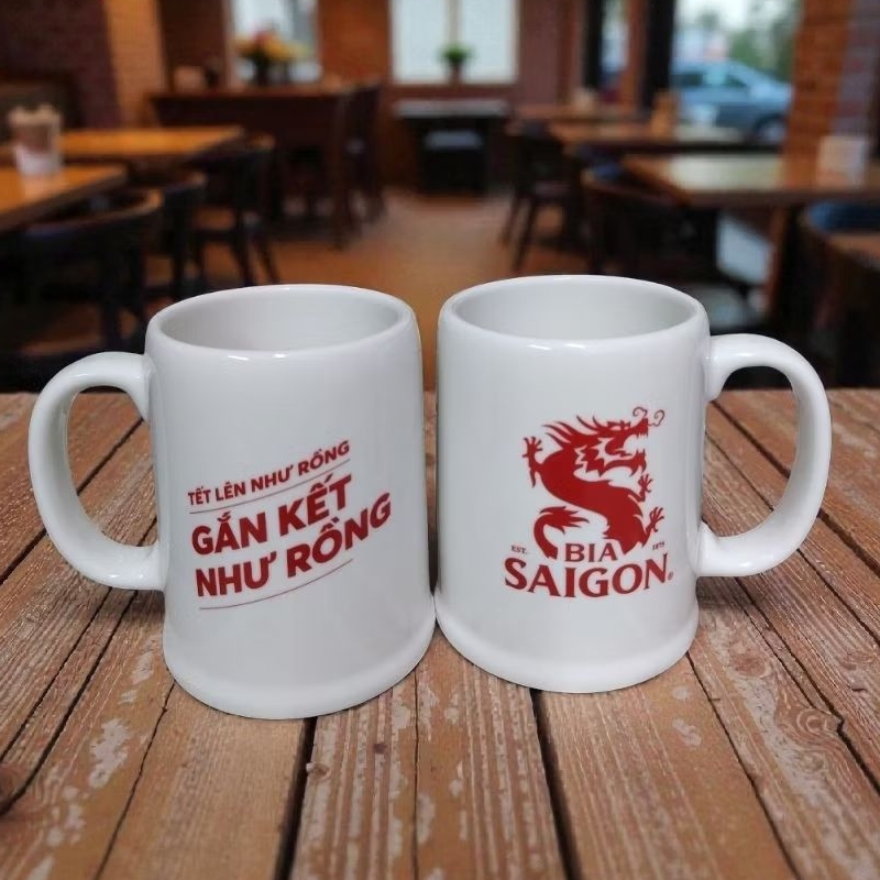 Combo 2 ly sứ minh long uống bia 0.5L - ly sứ minh long 0.5L logo bia 333
