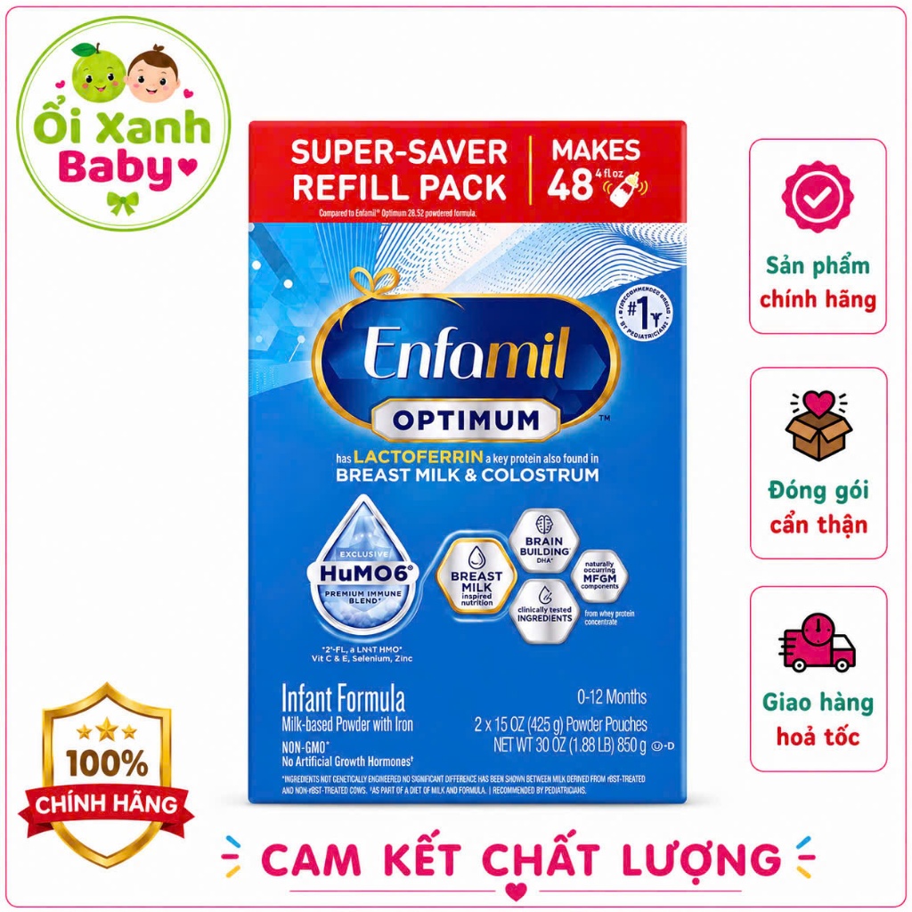 Sữa Bột Enfamil Enspire Optimum Mỹ Hộp Giấy 850g cho bé cho bé từ 0 - 12 tháng