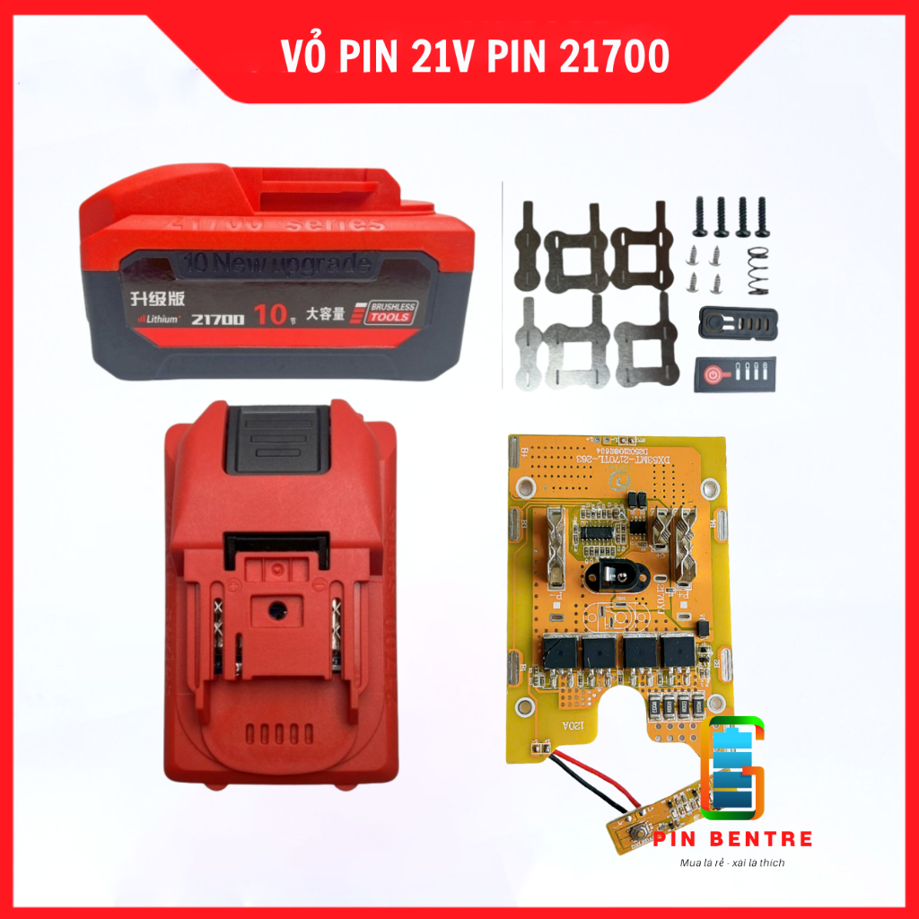 Vỏ pin Makitaa 21700 18V/21V báo Led hông 5S1P-5S2P sạc Adaptor [PBT247]