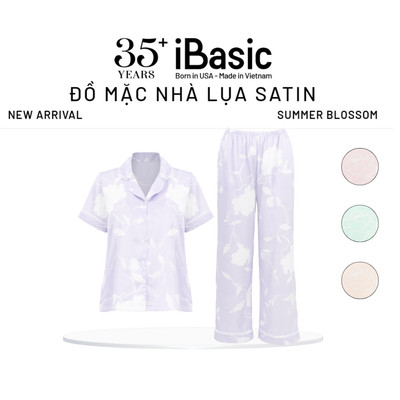 Bộ mặc nhà nữ Summer Blossom iBasic pyjama lụa satin  áo tay ngắn quần dài HOMW074