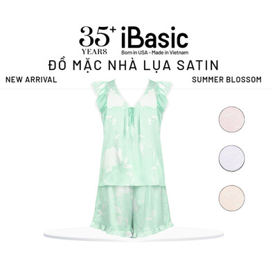 Bộ mặc nhà nữ Summer Blossom iBasic  lụa satin áo cánh tiên quần đùi HOMW073