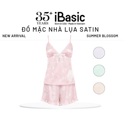 Đồ bộ mặc nhà nữ Summer Blossom iBasic lụa satin áo hai dây cổ tim quần đùi HOMW072