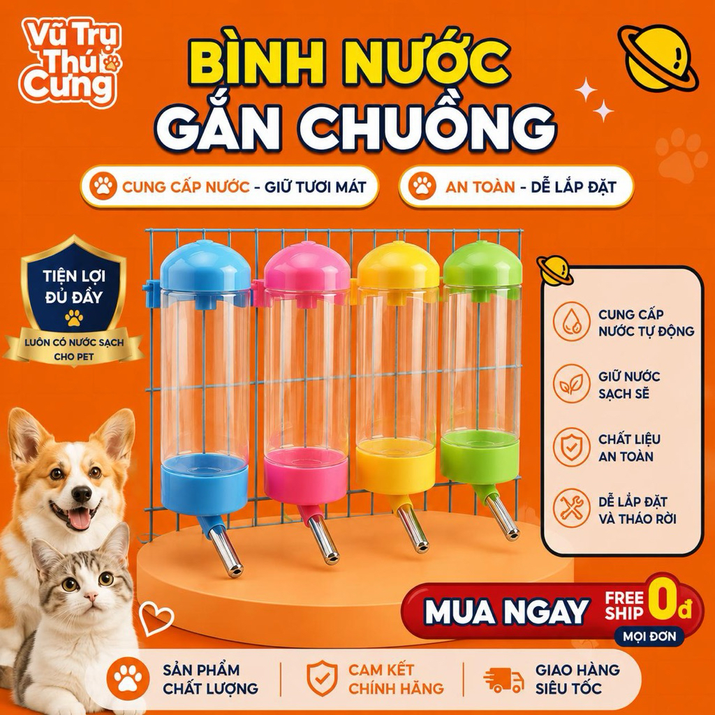 Bình Nước Gắn Chuồng Chó Mèo Tiện Lợi Dễ Vệ Sinh